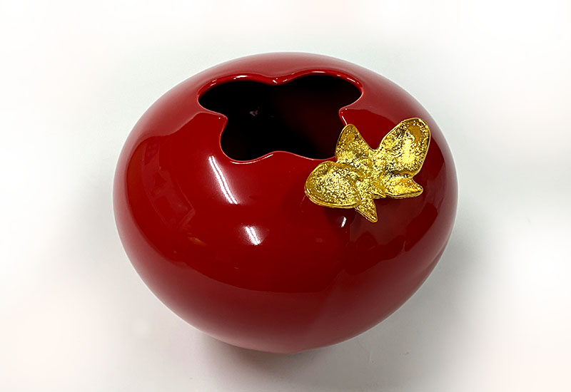 傑作陶 G51繪金紅苞瓶(鍍鈦)